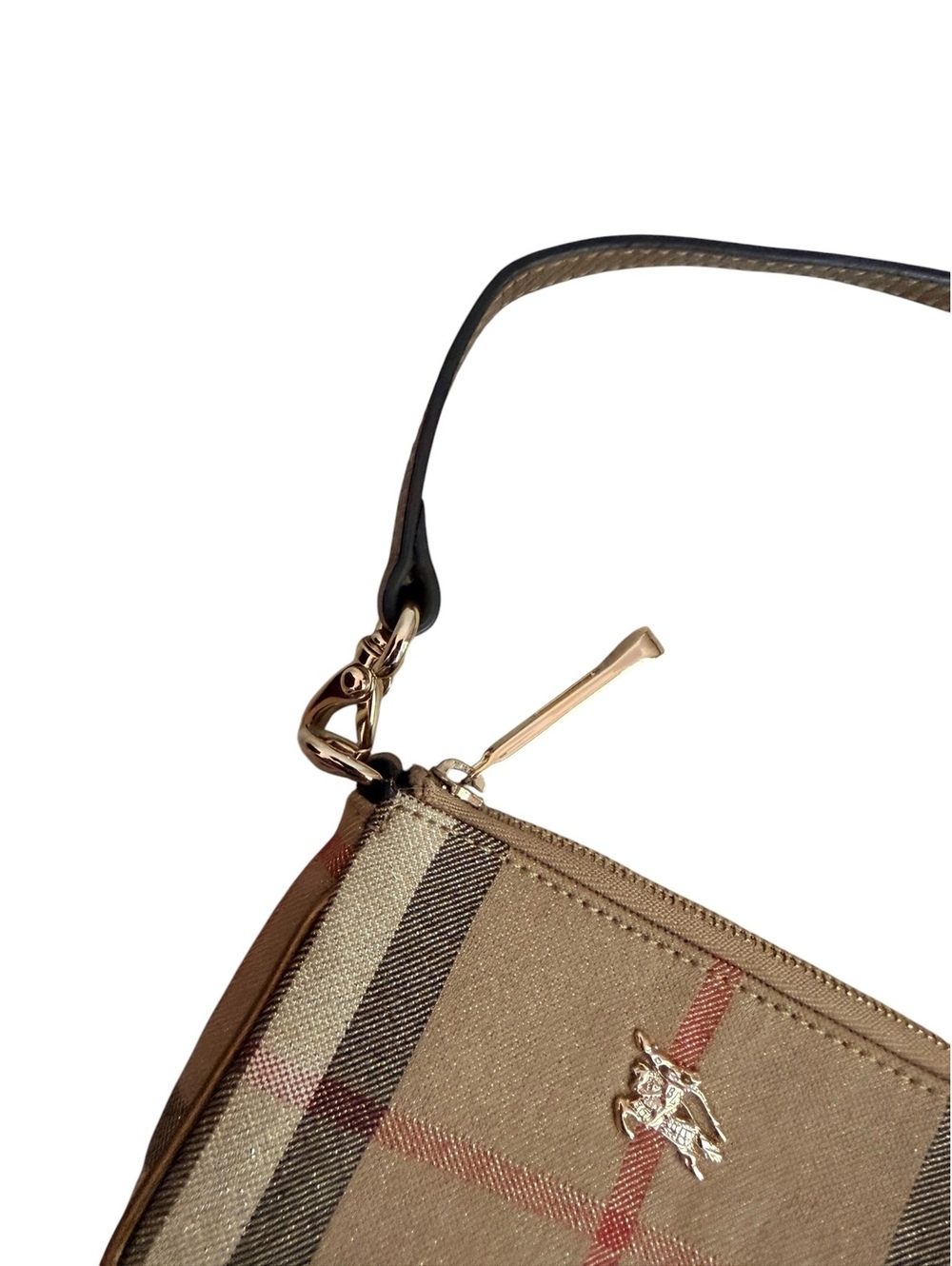 Burberry House Check Wristlet Pouch Nova Check Canvas Leather Zip Clutch - Picture 4 of 10